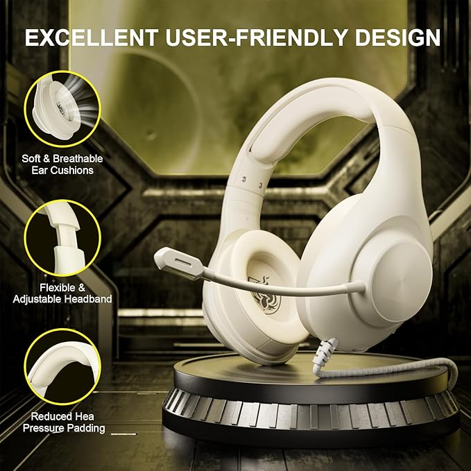Gaming Headset for PS5 PS4 PC, Wired Headsets with 7.1 Surround Sound, H-7 Gaming Over Ear Headphones with Noise Cancelling Flexible Mic Memory Earmuffs, for PC/PS5/PS4/XboxSeries X/S/Switch (White)