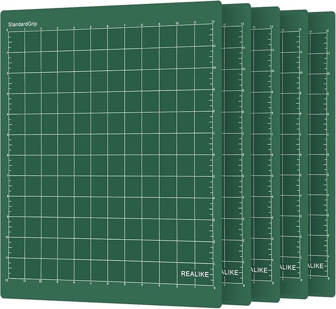 REALIKE StandardGrip Cutting Mat Compatible with Cricut Maker 3/Maker 4/Maker/Explore 3/4/Air 2/Air/One (12x12 Inch 5 Mats), Green Standard Adhesive Sticky Cutting Mats for Crafts