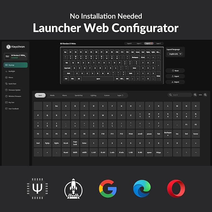 Keychron K4 96% Layout QMK Wireless and Wired Options Mechanical Keyboard, White Backlight Super Brown Switch, Paired with Shine-Through Double-Shot PBT Keycaps for Mac Windows-Version 3
