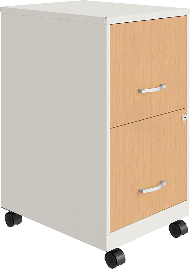 Hirsh Industries Space Solutions Home Office Metal Desk and Storage Set - White/Maple