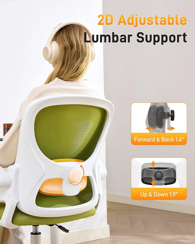 LukkDys Drafting Chair with 4D Multi-Adjustable Backrest, Tall Office Chair 19.7"-27.6" Seat Height, Ergonomic Standing Desk Chair with Flip-up Arms, Foot Ring, Green&White