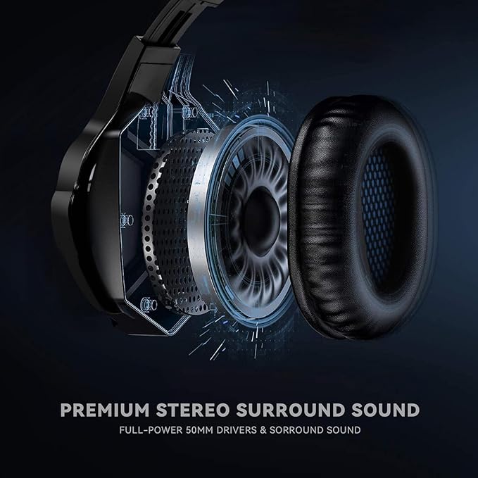Gaming Headset with Microphone for PS5, PS4, Xbox Series X|S, Nintendo Switch, PC - 3.5mm Wired Over Ear Headphones, Noise Canceling Mic, Stereo Surround Sound, Soft Memory Foam - Black Blue