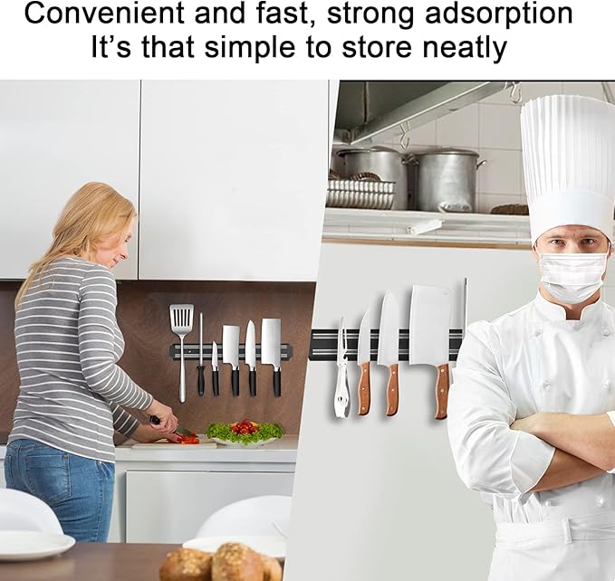 Magnetic Knife Holder (15 Inch - Set Of 2) Magnetic Knife Strips For Wall -Strong Powerful Knife Rack Storage Display Organizer-Securely Hang Knives On a Multipurpose Kitchen Bar