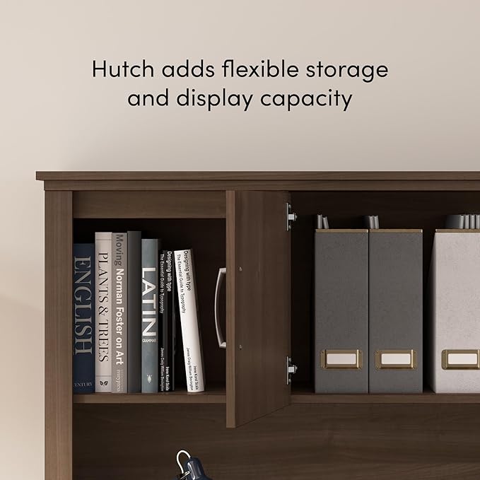 Bestar Logan 66W U-Shaped Desk with Hutch, Lateral File Cabinet, and Bookcase in Antigua