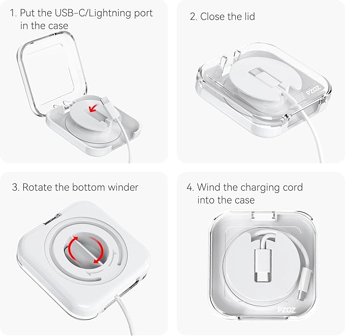 pzoz Charger Cable Case Compatible for iPhone/iPad Original Charger Cable, USB-A/C to C/Lightning Cord Organizer Cover Wired Manager Holder Wrap Winder Mini Storage Carrying Management (Cable)