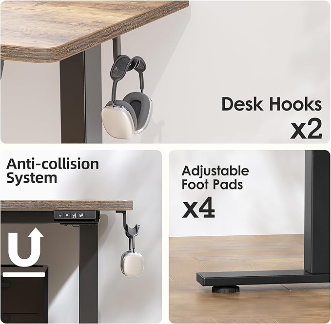 TIQLAB Electric Adjustable Sewing Table, 63"x24" Workbench Adjustable Height, Ergonomic Worktable for Garage, Craft Desk, Spacious Desk for Sewing and Crafts, Rustic Brown