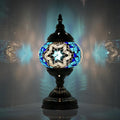 GOGERS Turkish Moroccan Table Lamp Lantern with Handmade Mosaic Glass Lampshade Tiffany Style Bohemian Stained Glass Decorative Desk Lamps Bedside Night Lights for Bedroom (Blue White)