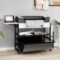 Wide Format Printer Stand with Laptop Station, Plotter Workbench Table with Pull-out Drafting Storage, Roll Paper Holder, Accessory Drawer & Adjustable Shelf for Plotters/Cutting Machines (White)