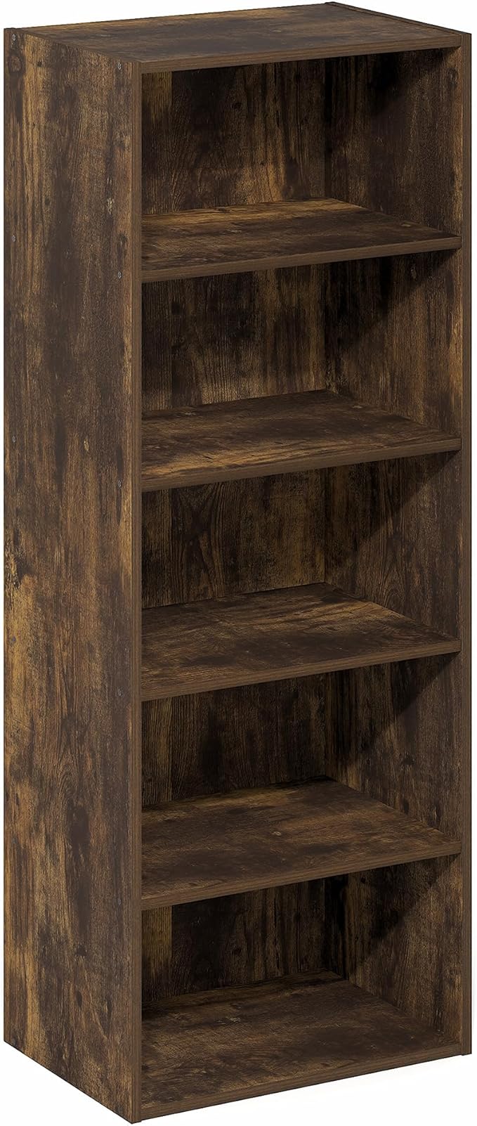 Furinno Basic Book Shelf, 5-Tier Bookshelf, Storage Organizer Bookcase with Open Shelf, 11 x 17 x 44, for Living Room, Bedroom, Home Office, Amber Pine