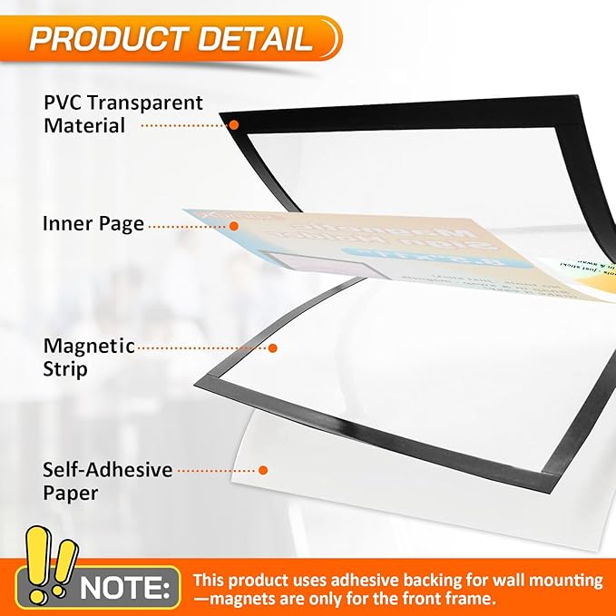 8.5 x 11 Magnetic Sign Holder 25 Pack, Self-Adhesive Wall Mount Sign Holder, Magnetic Document Holder for Home Office Store Poster Paper
