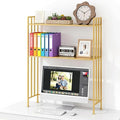 Adjustable Desk Hutch Dorm 2-Tier Rust-Proof Iron Desk with Hutch & Desk Shelf for Top of Desk | Multi-Surface Organizer for Office, Kitchen（Gold）