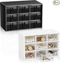 Wenqik 2 Pcs Mini Storage Drawers Teacher Toolbox Organizer with 9 Clear Drawers Small Plastic Desktop Teacher Desk Craft Organizer for Classroom Office 7" x 3. 9" x 4. 7" (Black, White)