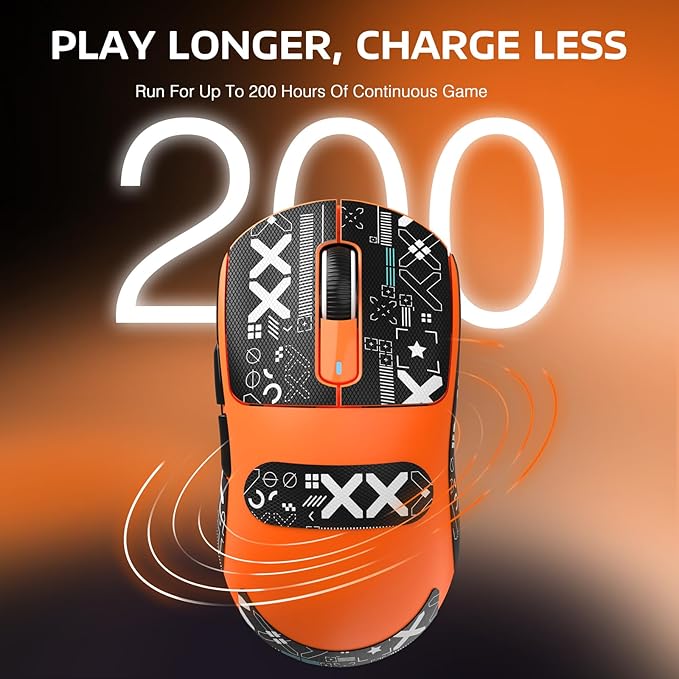 ATTACK SHARK X3 Lightweight Wireless Gaming Mouse with Tri-Mode 2.4G/USB-C Wired/Bluetooth,26K DPI, PAW3395 Optical Sensor,Kailh GM8.0 Switch,5 programmable Buttons for PC/Win/Mac(Orange+Stickers)