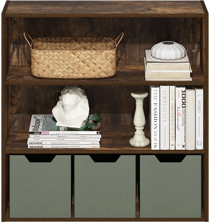 Furinno PASIR Book Shelf, 3-Tier Bookshelf with Open Storage Shelf, Standing Bookcase, 9.3 x 31.3 x 31.5, Easy Assembly, for Living Room, Bedroom, Home Office, Amber Pine