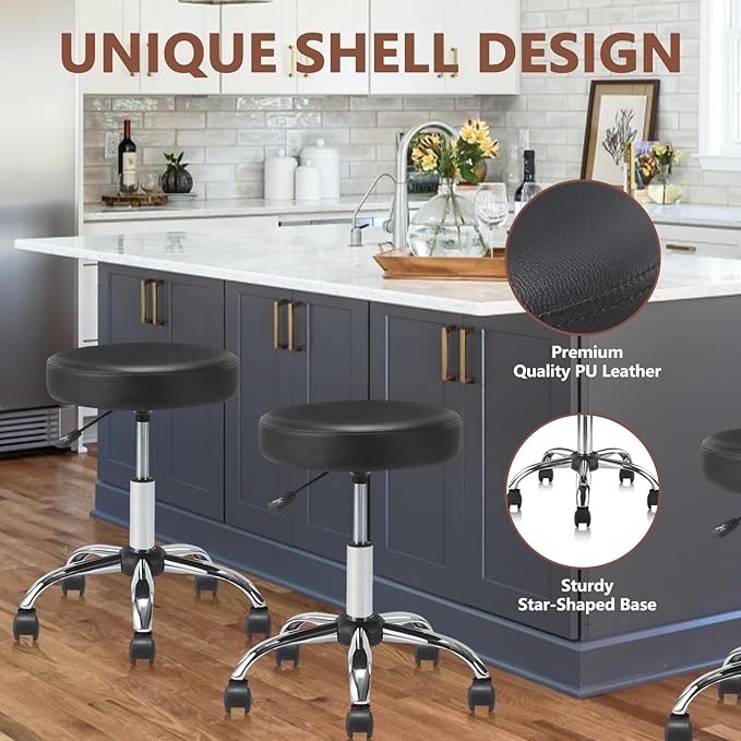 KLASIKA Round Rolling Stool with Wheels Adjustable Height Swivel Multi-Purpose Heavy Duty Wide Seat Drafting Stool for Office Laboratory Salon Massage Spa Medical Doctor Clinic Tattoo Beauty Nail