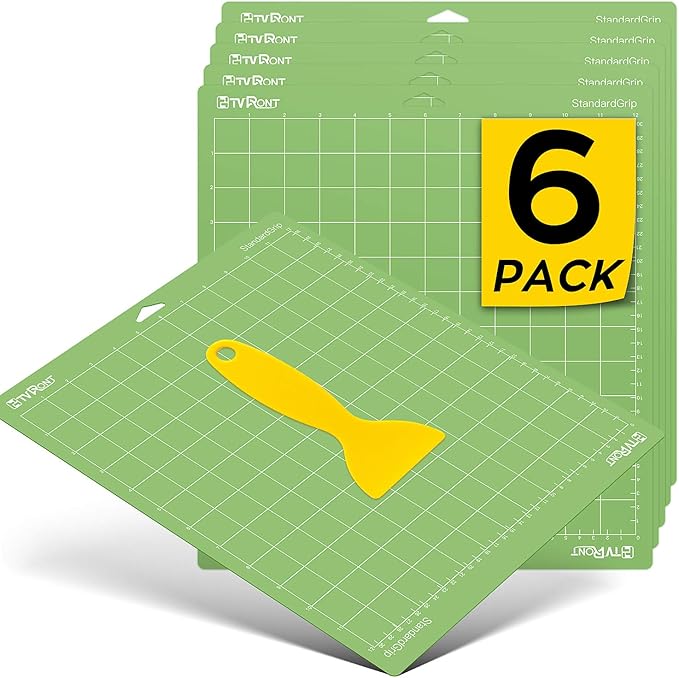 HTVRONT Standard Grip Cutting Mat, 6 Pack Cutting Mat 12x12 Compatible with Cricut Maker 3/Maker 4/Maker/Explore 3/4/Air 2/One, Standard Adhesive Sticky Quilting Cutting Mats Replacement Accessories
