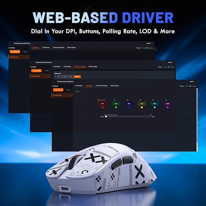 MAGIC-REFINER X2 Superlight Wireless Gaming Mouse,BK3633 Tri-Mode BT/2.4G Wireless/Wired Mouse with Grip Tape,25000DPI,1000Hz Polling Rate,500mAh,Large Size,5 Programmable Buttons for Pc/Mac,White PRO