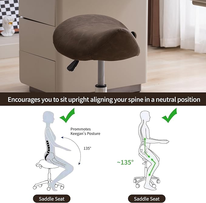 FIRAVOE Saddle Stool, Swivel Saddle Stool with Wheels, Adjustable Rolling Stool 18"-26", Faux Leather Rolling Stool for Salon, Massage, Clinic, Lab, Office (Tan, 1PCS (18"-26"))