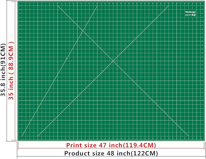 WorkLion 36" x 48" Self Healing Cutting Mat: Double sided 5-Ply Non-Slip - Professional for Scrapbooking & Quilting & Sewing & Arts & Crafts Project (Green)…