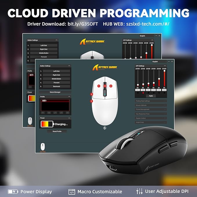 MAMBASNAKE ATTACK SHARK G3PRO Wireless Gaming Mouse,Tri-Mode,Bluetooth/2.4G/USB,59g Ultra Lightweight,25K DPI,100M Clicks Switches,RGB Magnetic Charging Dock,PAW3311 Sensor,BK52820 Chip-Black