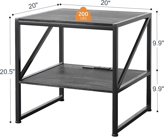 2-Tier Large Priner Stand with Charging Station, 20"×20" Under Desk Printer Table with Power Outlets and USB Ports for Home Office, Heavy Duty Storage Rack for Scanner Fax Machine Heat Press, Grey Oak