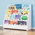 SpaceAid 4-Tier Scalloped Bookshelf, Montessori Bookcase for Toddlers, Wooden Book Shelf Organizer Display Furniture for Kids Rooms, Playroom, Nursery and Classroom, 29.6“ Wide, White