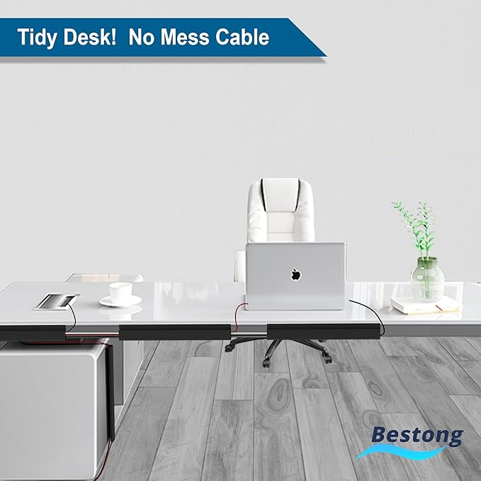 Cable Management J Channel Under Desk - Easy Installation, Black