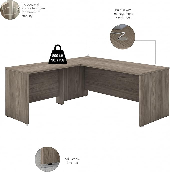 Bush Business Furniture Studio C L Shaped Desk with Hutch, Mobile File Cabinet and Return, 72W x 30D, Modern Hickory