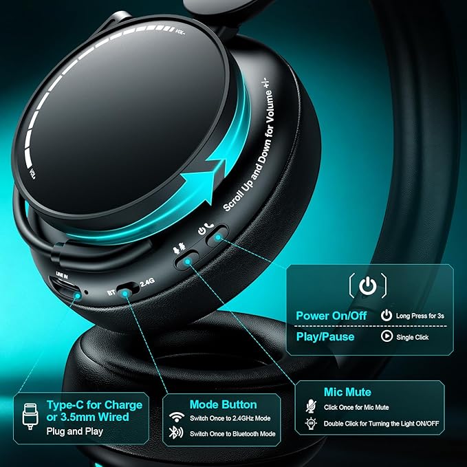 YPBDAN MD33 Wireless Gaming Headset for Xbox Series X|S, Xbox One, PS5, PC – 60H Playtime Bluetooth Headphones with Noise Canceling Mic, 3D Surround