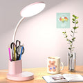 Desk Lamp, LED Desk Lamps for Home Office, Touch Table Lamp with 3 Color Modes 360° Adjustable Arm, Dimmable Desk Light with Pen Phone Holder for College Dorm, Pink
