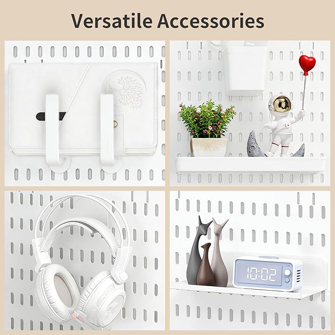 LBW Pegboard Wall Organizer, 6-Pack 11.8" × 11.8" White ABS Peg Board Panels with 27 Accessories, Modular Plastic Pegboard Combination Kit for Home, Office, Garage, Tool Storage & Craft Room