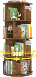 Besiost Rotating Bookshelf, Corner Bookshelf, 360 Display Wood Spinning Bookcase Storage Rack, Floor Standing Revolving Bookcase Narrow Book Shelf Organizer for Small Space, Bedroom, Rustic Brown