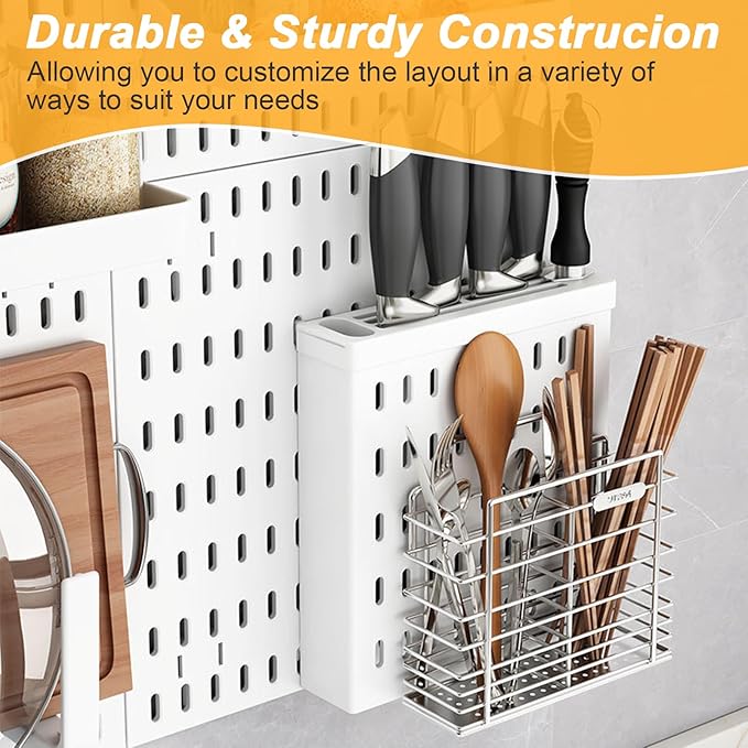 Aupekro 27 Pcs Pegboard Combination Kit, White Peg Boards Wall Organizer Panels, Pegboard Combination Wall Organizer Kit for Office, Nursery & Home Storage (6 Pegboards & 21 Accessories)