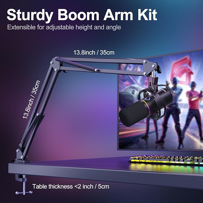 XLR/USB Dynamic Microphone Kit,Podcast Microphone with Boom Arm for Streaming,Gaming Mic with Mute and Noise Cancelling Function,Volume Control,Headphone Jack