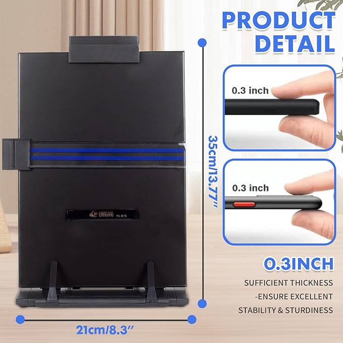 PowerKing Desktop Document Holder with 7 Adjustable Angles, Relieves Eyes and Neck Strain, Black Metal Paper Stand When Typing for Reading A4, Letters, Books, Receipts, Music Sheets, Textbooks