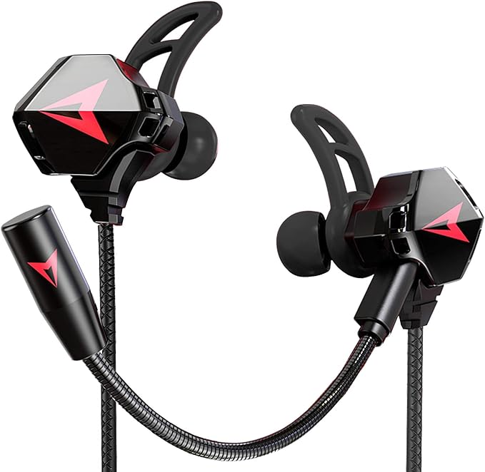KASOTT Battle Buds Pro in-Ear Gaming Headset with Dual Microphone, Mute and Volume Control, Wired Earphones for Mobile Gaming, Nintendo Switch, Xbox One, PS, PC (Black)