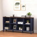 8-Cube Bookcase, Farmhouse Wooden Bookshelf Low Storage Organizer, 59" Horizontal Navy Blue Console with Legs, Hallway Book Case for Entryway, Display Cabinet for Living Room (Navy Blue, 8-Cube)