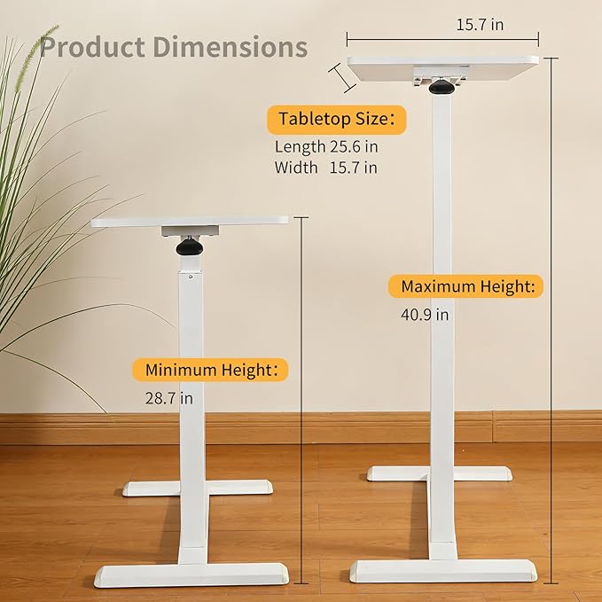 Adjustable Standing Desk, Small Sit Stand Desk for Laptop, Compact Height Adjustable Desk for Home Office, Bedroom, Bedside, Space Saving Workstation