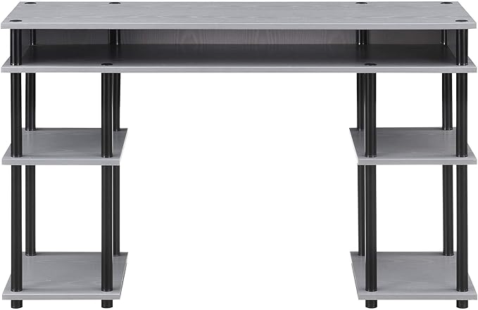 Convenience Concepts Designs2Go No Tools Desk Home Office Desk with Shelves, Corner Shelf Vanity Desk Computer Desk Nail Table for Nail Tech - 47.25" L x 15.75" W x 30" H, Gray/Black