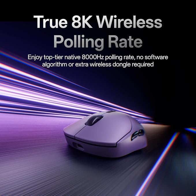 Rapoo VT2 Wireless Gaming Mouse, True 8K Wireless Polling Rate, 53g Lightweight, Up to 750 Hr Battery, Nordic nRF54L15 MCU, 100-Million Mechanical Switch, 10 Programmable Buttons, Macro Enabled