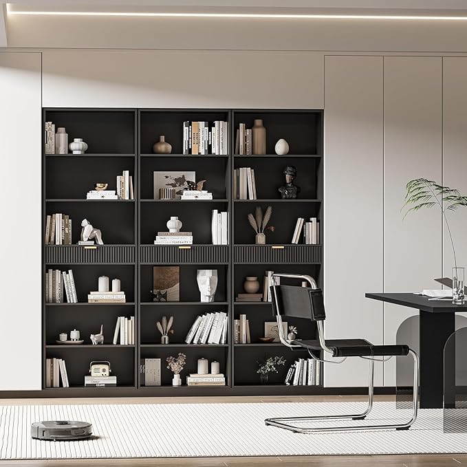 INNOD 7-Tier Bookshelf with Storage, 72" Tall Bookcase with Drawer, Display Book Shelf Book Organizer with Anti-tip Device, Home Decor Wood Furniture for Office, Bedroom, Living Room, Black