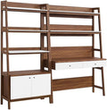 Modway 2-Piece Home Office Desk and Bookshelf Display Case in Walnut White