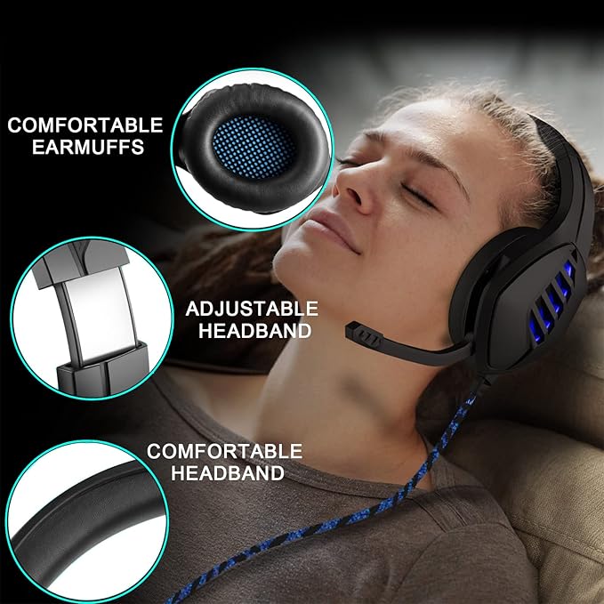 Gaming Headset with Microphone - for PC, PS4, PS5, Xbox One, Xbox Series X|S - 3.5mm Jack Gamer Headphone with Noise Canceling Mic - Black&Blue