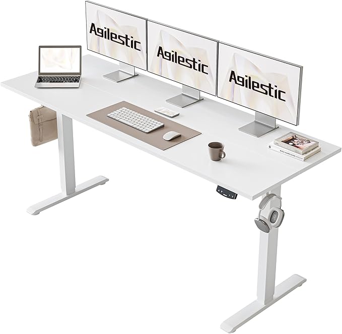 Agilestic Electric Standing Desk, 63 x 24 Inches Height Adjustable Desk, Sit Stand up for Work Office Home, Ergonomic Rising Computer Table with Memory Preset, White