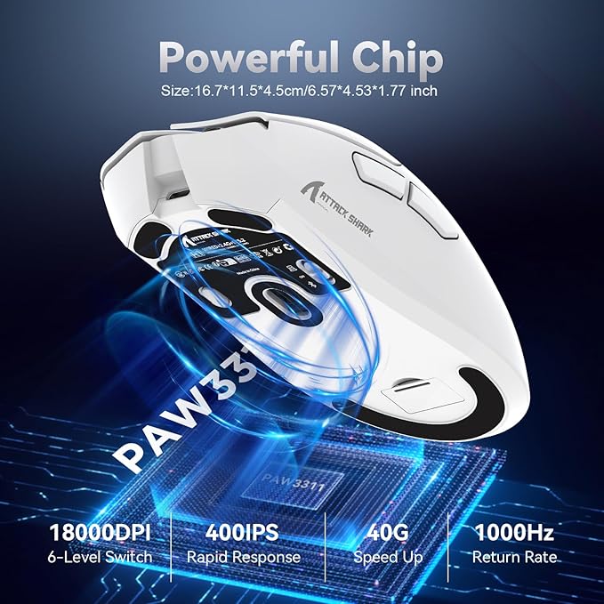 MAMBASNAKE Attack Shark R1 Wireless Gaming Mouse,PAW3311 Optical Sensor 18K DPI,59g Ultralight 2.4Ghz/BT/Wired Computer Mice for Win/Mac - White