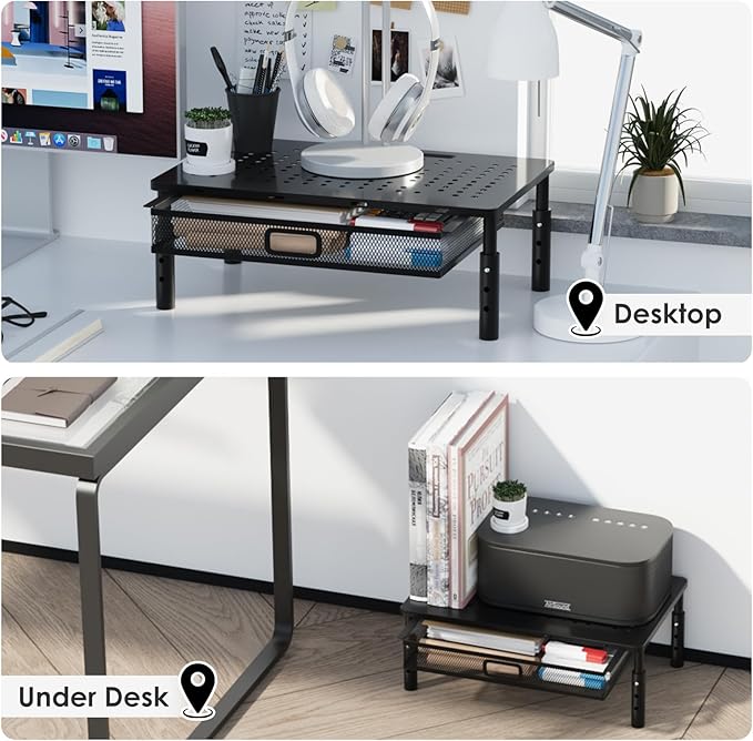 Desktop Printer Stand with Drawer,Desk Organizer for Home Office,Printer,Fax Machine,Scanner,Latop,14.57"x9.25" Black