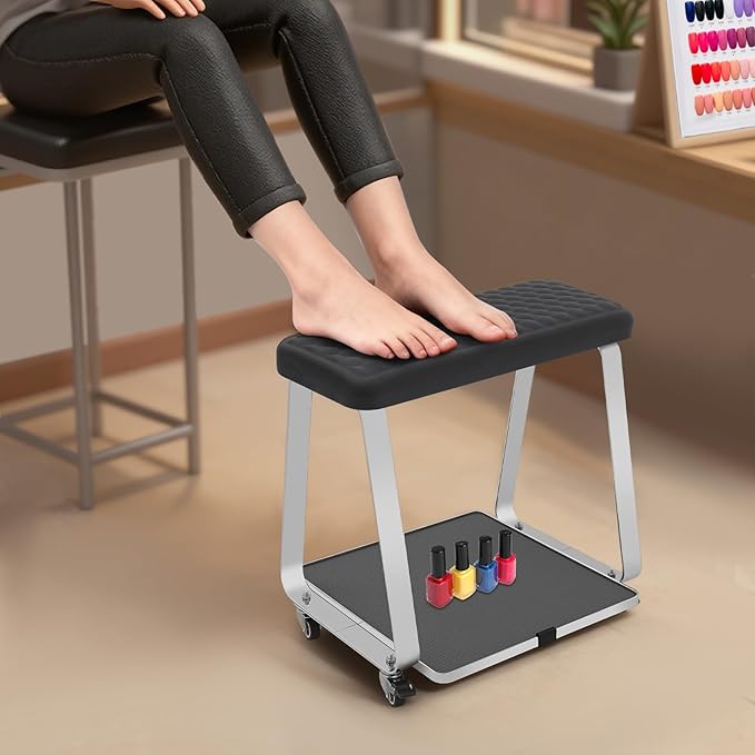 Pedicure Foot Rest for Nail Tech Nail Salon, Nail Stand,PU Leather Foot Nail Stand Rest for Home and Salon Use Pedicure Station (Black)