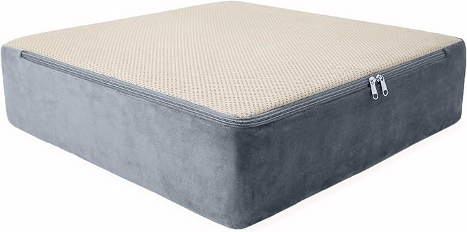 Medium-Soft 20x20x5 Memory Foam Recliner Chair Seat Cushion for Long Sitting - Armchair Pad with Washable Velvety Cover with Waterproof Layer & Non-Slip Base for Seniors & Elderly - Gray