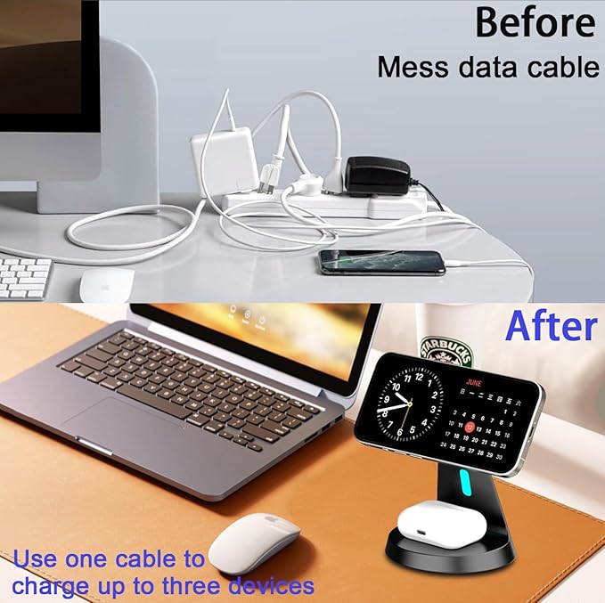 3 in 1 Wireless Charging Station for Apple Magsafe Charger Stand,Fast Magnetic Wireless Charger Station for iPhone 17 Air 16 15 14 13 12 Series,Airpods,Apple Watch