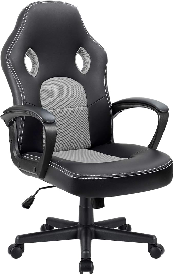 Furmax Office Chair Desk Chair Leather Gaming Chair Computer Chair Racing Style Ergonomic Adjustable Swivel Task Chair with Lumbar Support and Arms (Grey)